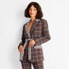 Women's Tie-front Blazer - Future Collective With Kahlana Barfield Brown Brown Plaid Xxs