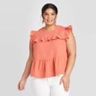 Women's Plus Size Sleeveless Ruffle Top - Universal Thread Coral 1x, Women's, Size: