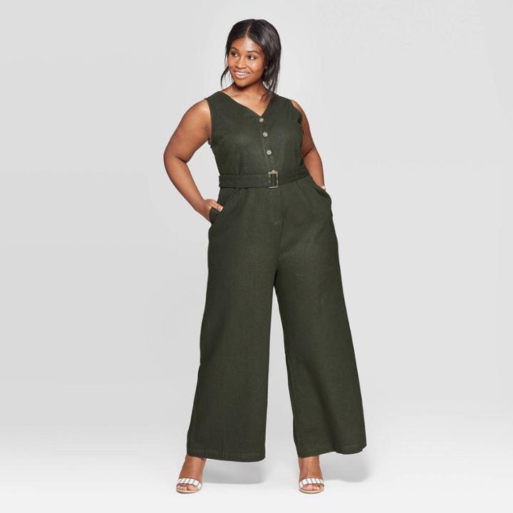 Women's Plus Size Sleeveless V-neck Belted Jumpsuit - Who What Wear Green