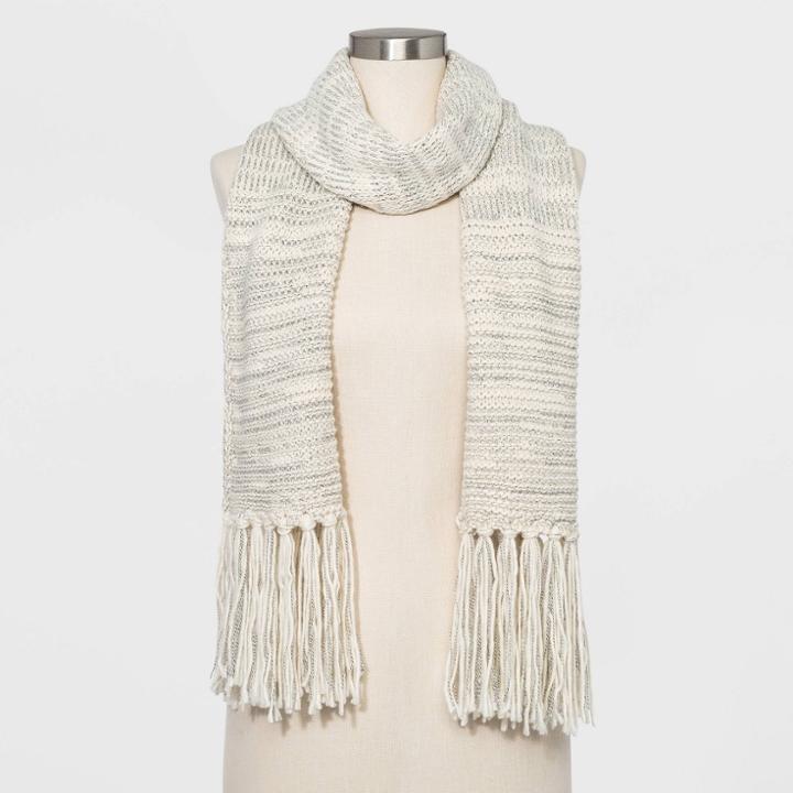 Women's Basket Weave & Rib Mix Oblong With Tassels - Universal Thread Cream One Size, Beige