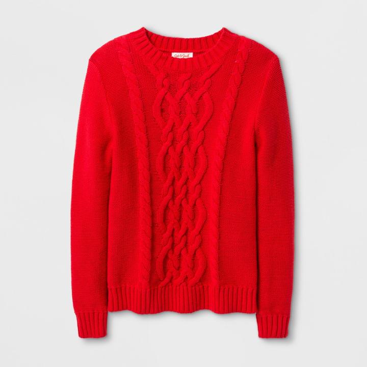 Girls' Crew Neck Cable Pullover Sweater - Cat & Jack Wowzer Red Xs,