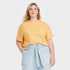 Women's Plus Size Striped Short Sleeve Boxy T-shirt - Universal Thread Pink/orange
