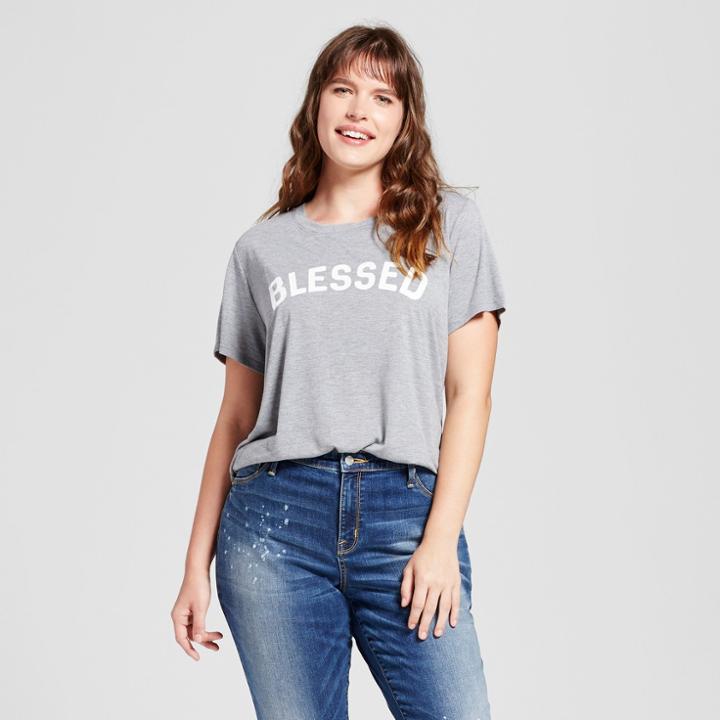Modern Lux Women's Plus Size Blessed Graphic T-shirt Gray 2x -