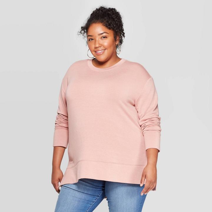 Women's Plus Size Long Sleeve Crewneck Sweatshirt - Ava & Viv Blush X