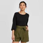 Women's Bishop Long Sleeve Crewneck Knit T-shirt - A New Day Black