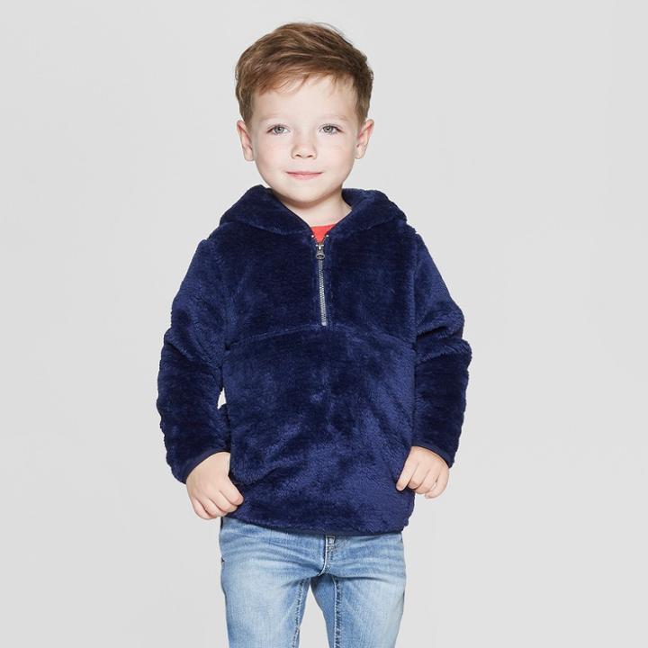 Toddler Boys' Teddy Bear Fleece Hoodie - Cat & Jack Navy 5t, Boy's, Blue