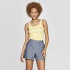 Women's Floral Print Slim Fit Scoop Neck Tank Top - A New Day Yellow