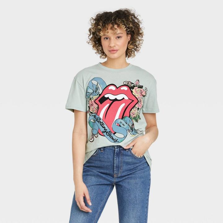 Women's The Rolling Stones Short Sleeve Graphic T-shirt - Blue Floral