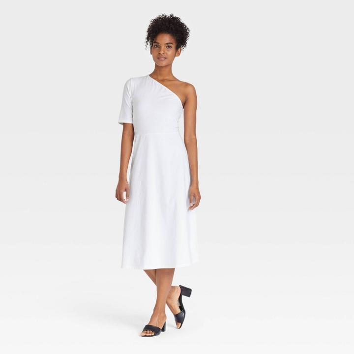 Women's Elbow Sleeve One Shoulder Knit Dress - Who What Wear White
