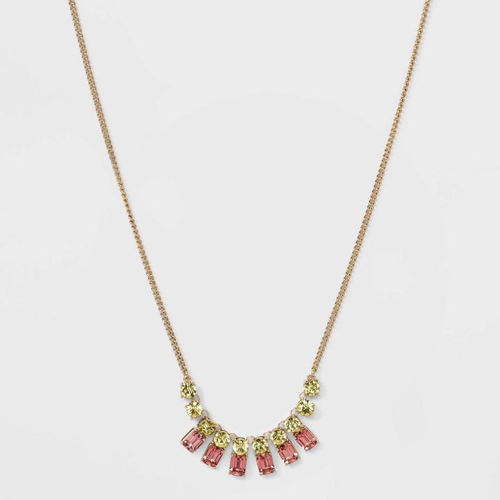 16 Multi-rhinestone Collar Statement Necklace - A New Day Peach Orange