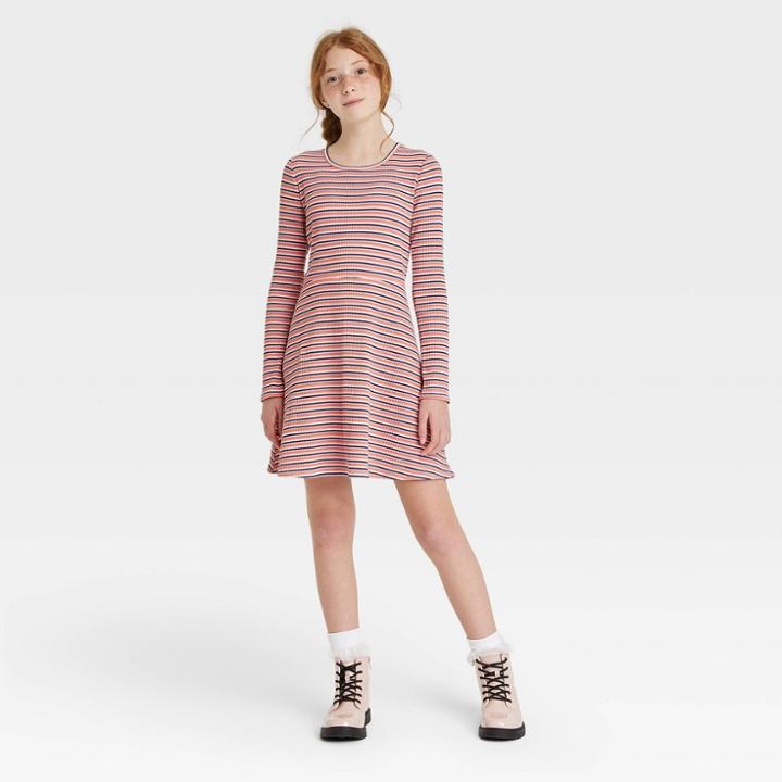 Girls' Skater Long Sleeve Dress - Art Class Xs,
