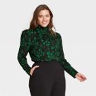 Women's Plus Size Floral Print Puff Long Sleeve Knit Top - Who What Wear Black