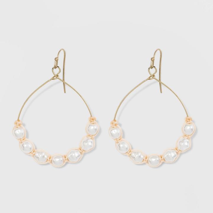 Threaded Irregular Shaped Simulated Pearl Open Teardrop Earrings - A New Day Ivory