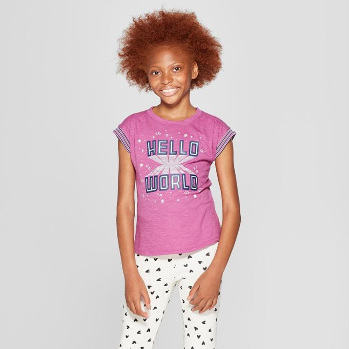 Girls' Hello World Graphic Short Sleeve T-shirt - Cat & Jack Purple