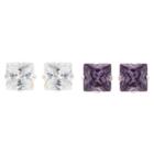 Journee Collection 4 1/2 Ct. T.w. Square-cut Cz Prong Set Stud Earrings Set In Sterling Silver - Dark Purple/white, Girl's