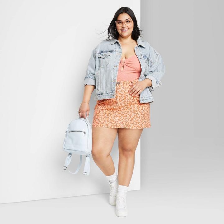 Women's Plus Size High-rise Chino Mini Skirt - Wild Fable Rust 14w, Red Floral