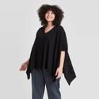 Women's Plus Size V-neck Poncho - A New Day Black