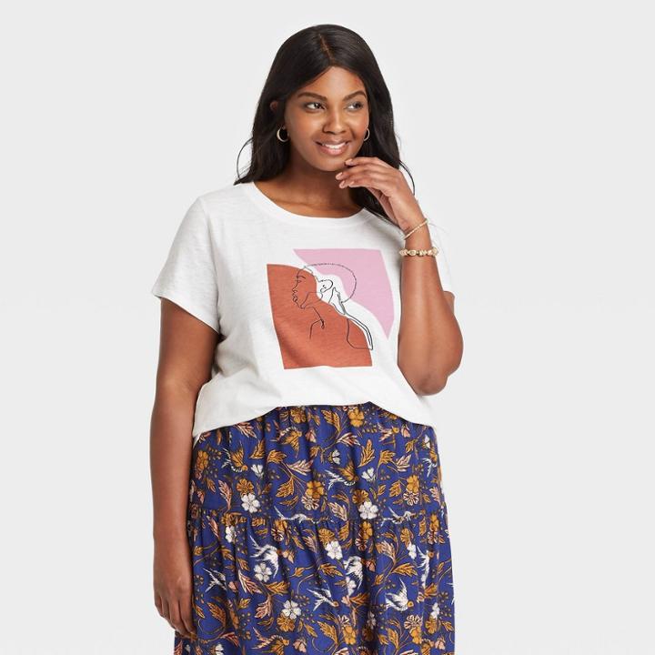 Women's Plus Size Short Sleeve T-shirt - Universal Thread Purple Girl Print