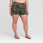 Women's Plus Size Camo Print High-rise Jean Shorts - Universal Thread Green