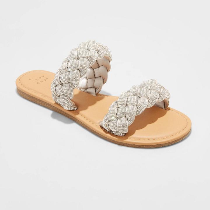 Women's Lucy Braided Rhinestone Slide Sandals - A New Day