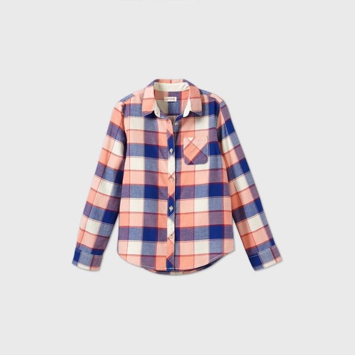 Girls' Plaid Woven Button-down Shirt - Cat & Jack Navy/peach