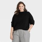 Women's Plus Size Slouchy Mock Turtleneck Pullover Sweater - A New Day Black