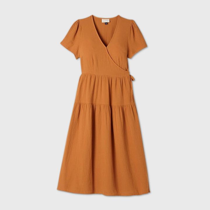 Women's Short Sleeve Wrap Dress - Universal Thread Gold