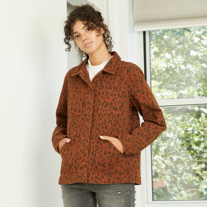 Women's Leopard Print Chore Shacket - Universal Thread Brown