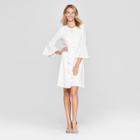 Women's Ruffle Front Bell Sleeve Dress - Melonie T - White