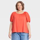 Women's Plus Size Puff Short Sleeve Tie-back Top - A New Day Orange