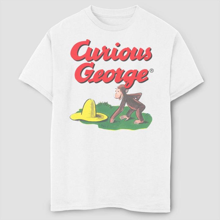Fifth Sun Boys' Curious George Logo Yellow Hat Found T-shirt - White