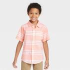 Boys' Horizontal Striped Button-down Short Sleeve Resort Shirt - Cat & Jack Orange
