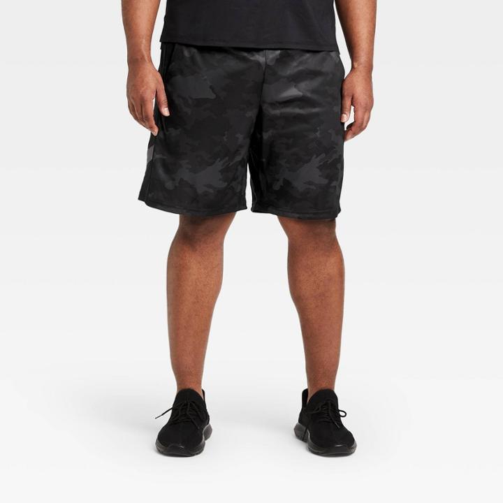 Men's Camo Print 9 Train Shorts - All In Motion Black Camo S, Black Green