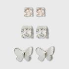 Sterling Silver Cubic Zirconia And Butterfly Earring Set 3pc - A New Day