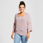 Women's Plus Size Tie Front Embroidered Bell Sleeve Blouse - Grayson Threads (juniors') Purple