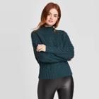 Women's Cable Turtleneck Pullover Sweater - A New Day Teal