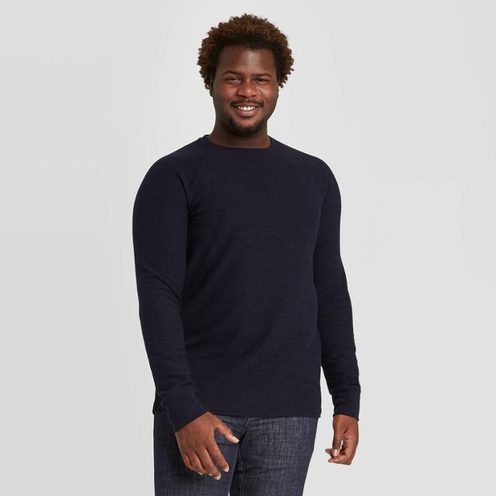 Men's Tall Standard Fit Long Sleeve Textured Crew Neck T-shirt - Goodfellow & Co Dark Blue