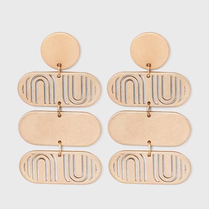 Mixed Solid And Cutout Soft Rectangle Charm Drop Earrings - Universal Thread Gold