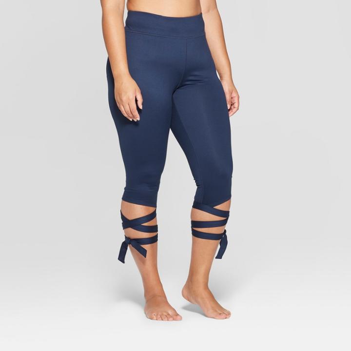 Women's Plus Size Side Tie Mid - Rise Capri Leggings - Joylab Navy (blue)