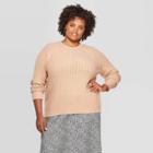 Women's Plus Size Long Sleeve Crewneck Rib Pullover - A New Day Blush 1x, Women's,