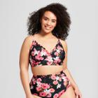 Costa Del Sol Women's Plus Size Floral Scallop Bikini Top - Black