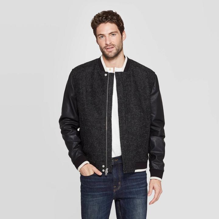 Men's Standard Fit Bomber Jacket - Goodfellow & Co Charcoal M, Men's, Size: