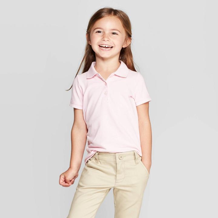 Toddler Girls' Short Sleeve Pique Uniform Polo Shirt - Cat & Jack Pink