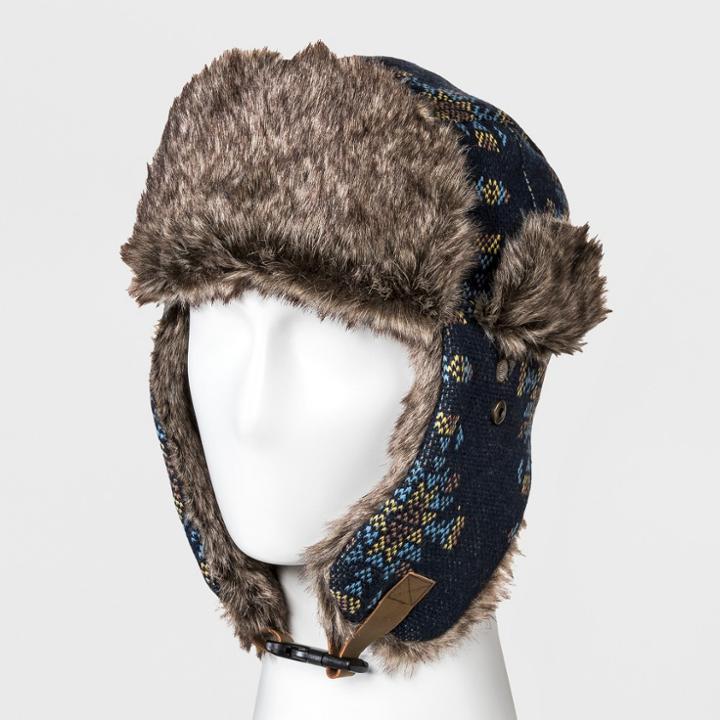 Men's Faux Fur Trim Knit Snowflake Trapper Hat - Goodfellow & Co Navy (blue)