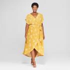 Women's Plus Size Floral Print Wrap Dress - Ava & Viv Yellow