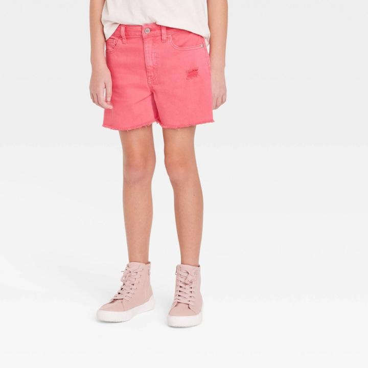 Girls' High-rise Midi Jean Shorts - Art Class Pink Wash