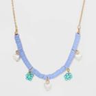 Heshi Beaded Floral And Simulated Pearl Heart Chain Necklace - Wild Fable Blue