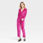 Women's Bell Long Sleeve Velour Jumpsuit - A New Day Pink