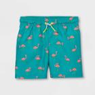 Toddler Boys' Flamingo Drawstring Swim Trunks - Cat & Jack Turquoise