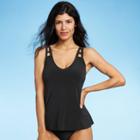 Women's Cut Out Strap Tankini Top - Aqua Green Black